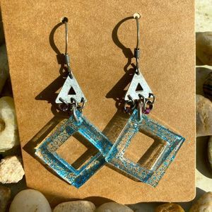 Blue glitter dangling earrings